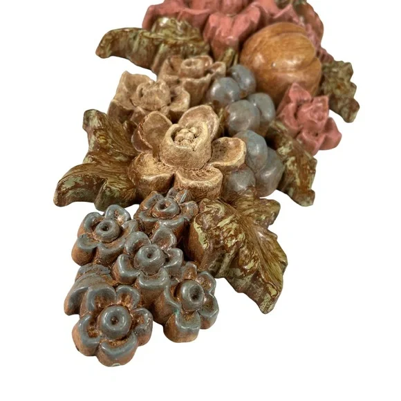 Vintage MCM Wall Hanging Candle Holder Cottagecore 1960s Fruit Floral Syroco Set